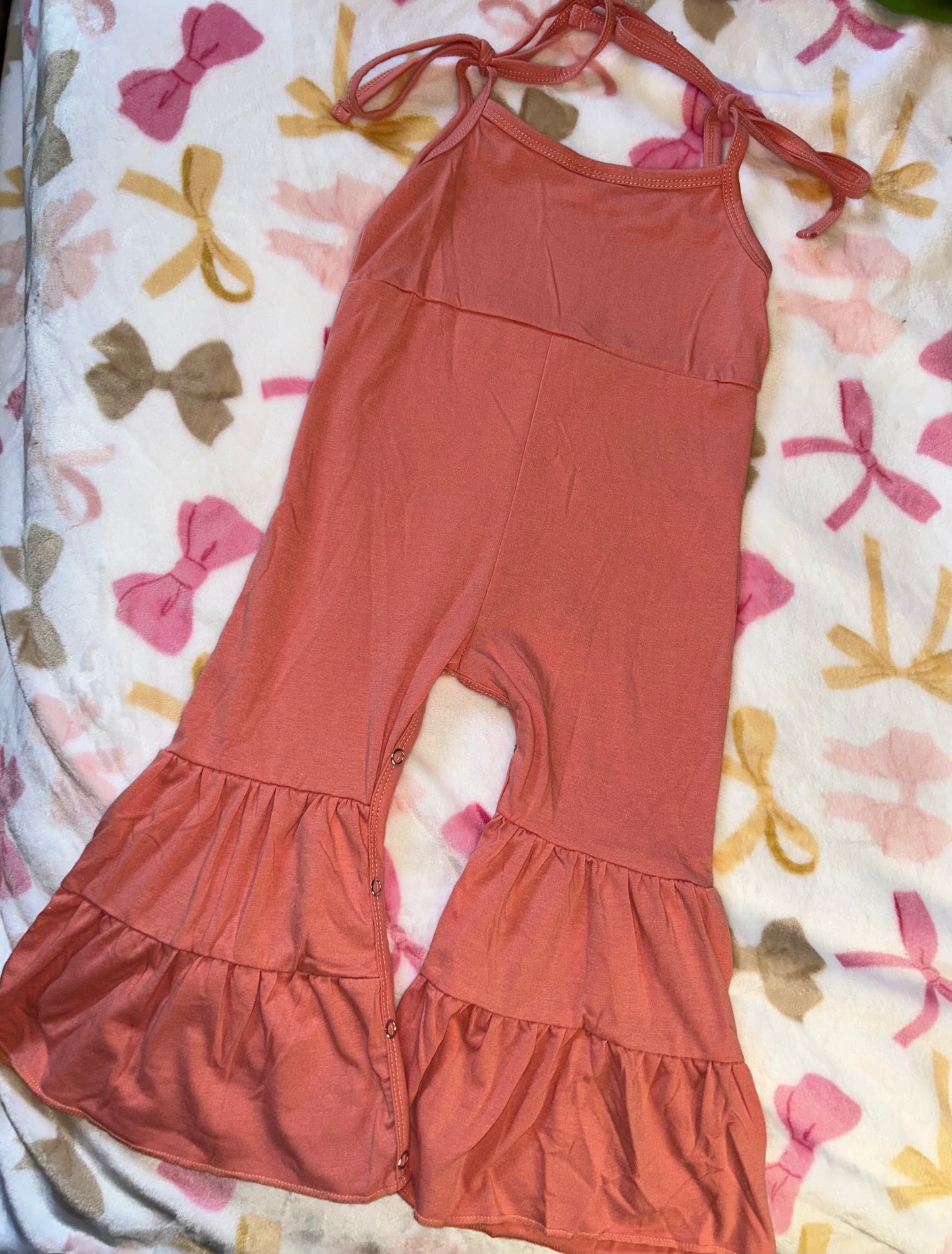 Bell Bottom Pants Peach Jumper w/ Tie Straps