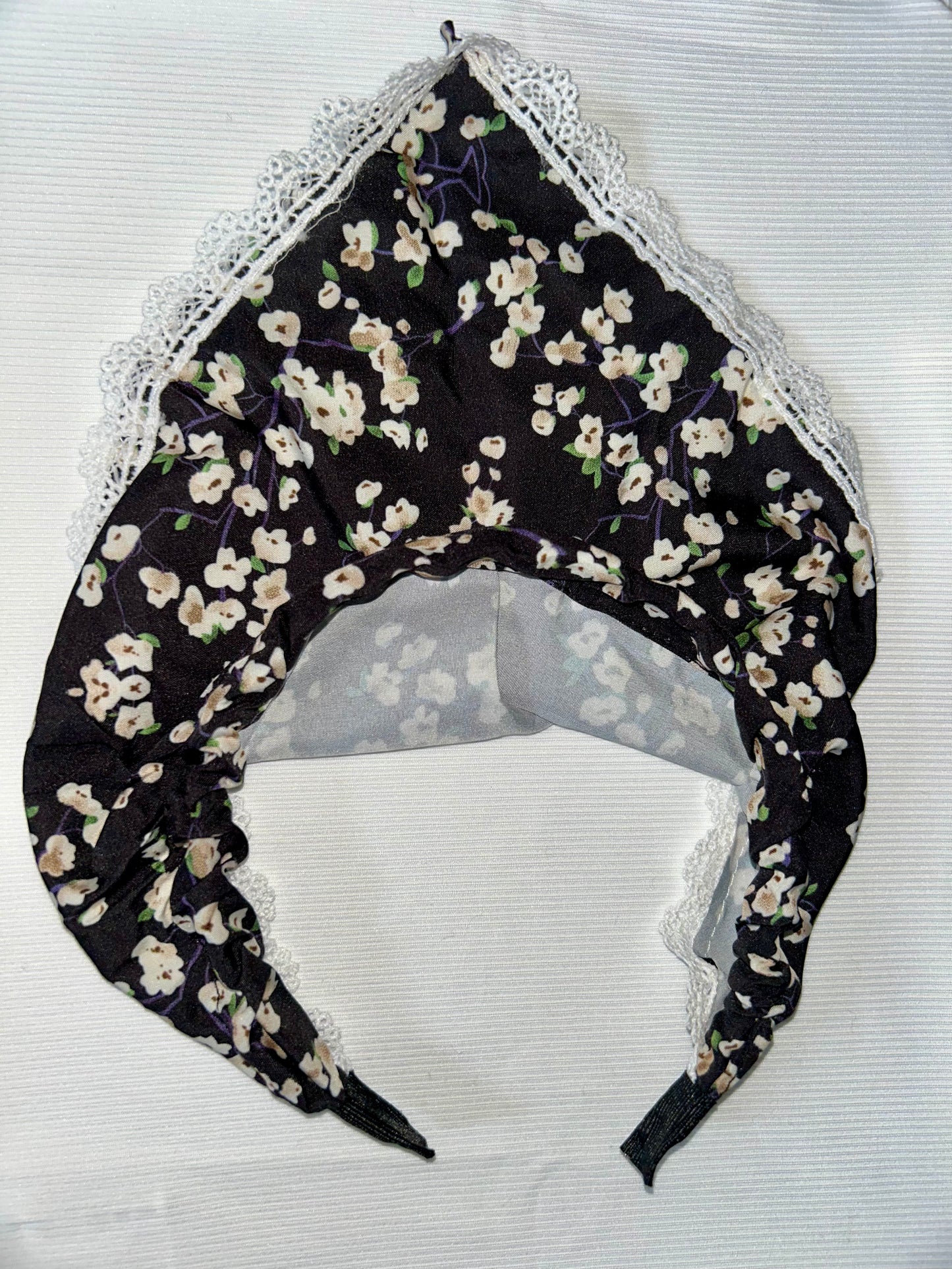 Black Flower and Lace Bandana Headband