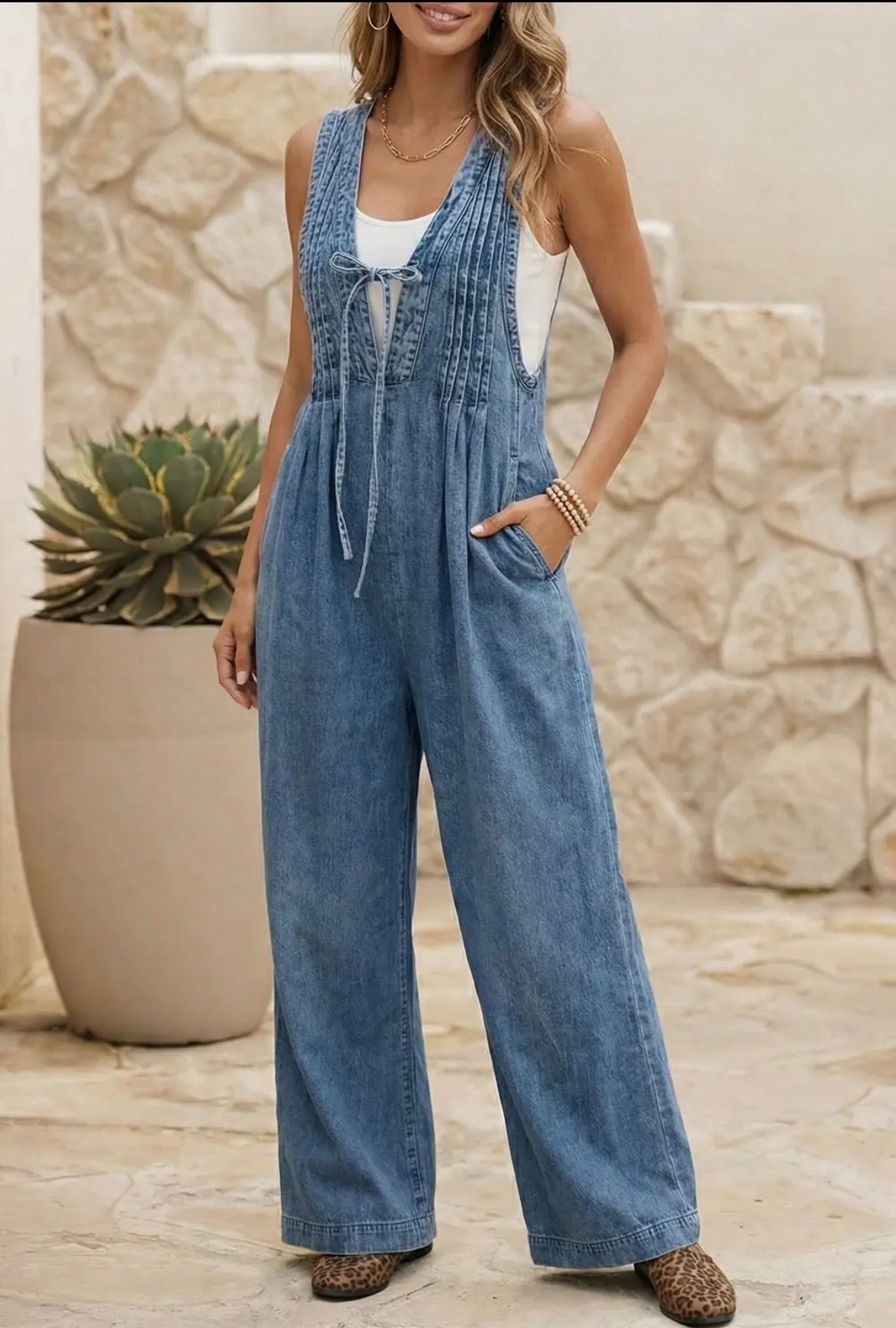 Western Acid Wash Pintuck Jumpsuit
