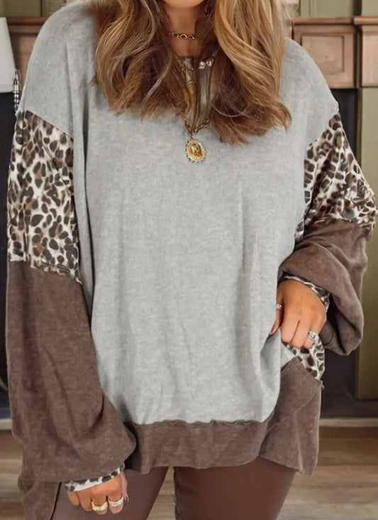 Color Block Patchwork Dolman Sleeve High/Low Baggy Sweatshirt