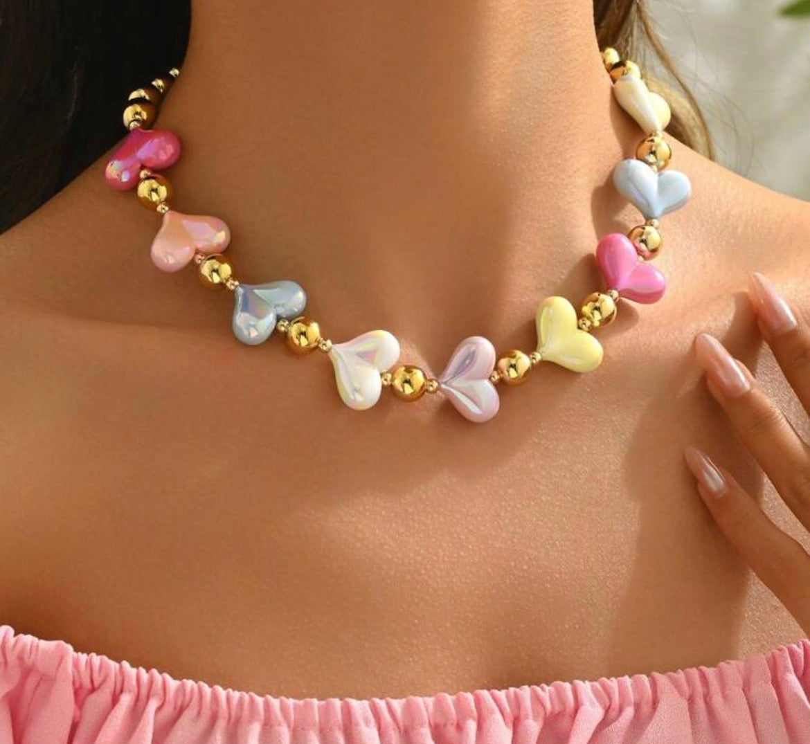 Bulky Heart Multi Color Necklace
