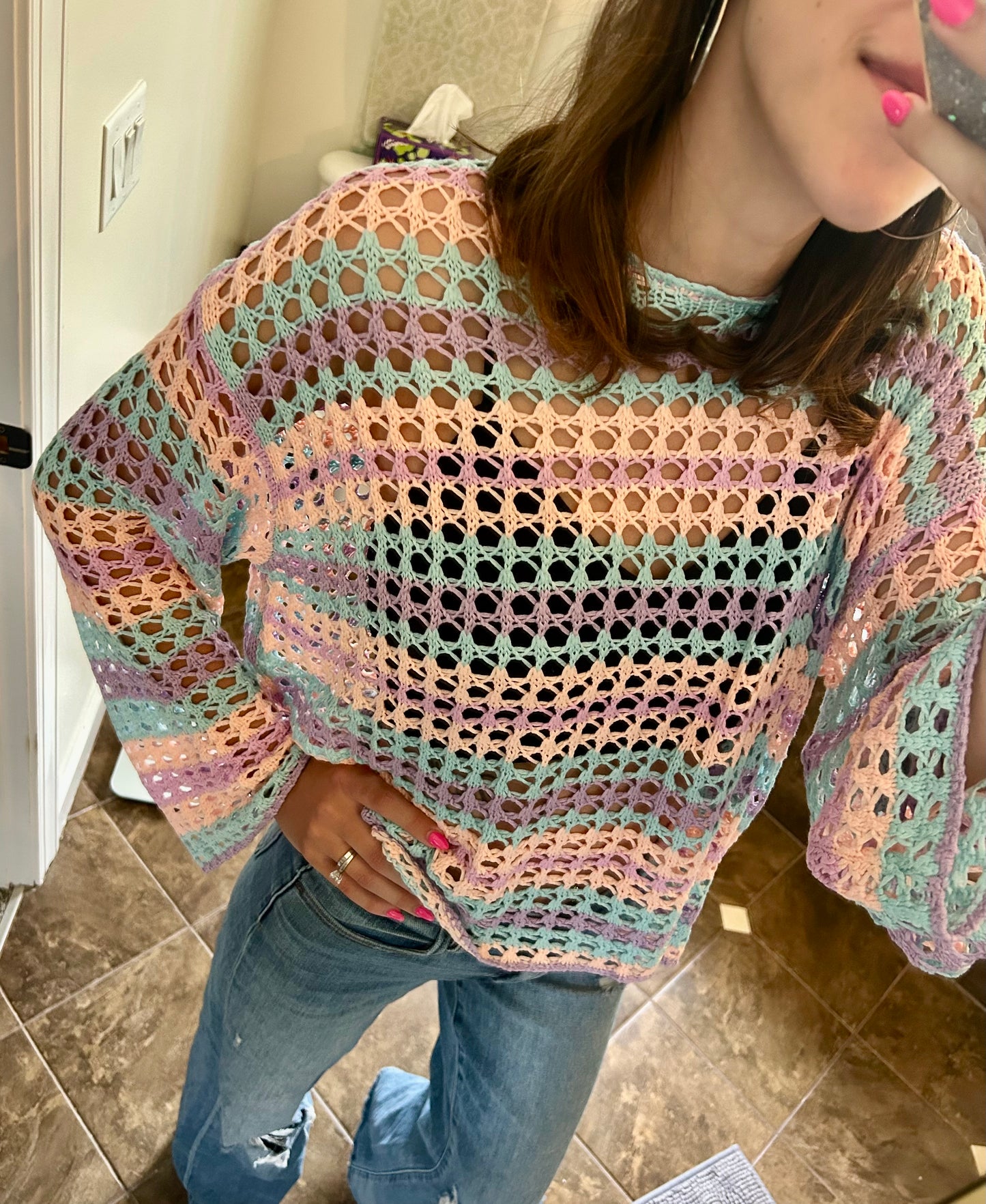 Multi Color Open Knit Sweater