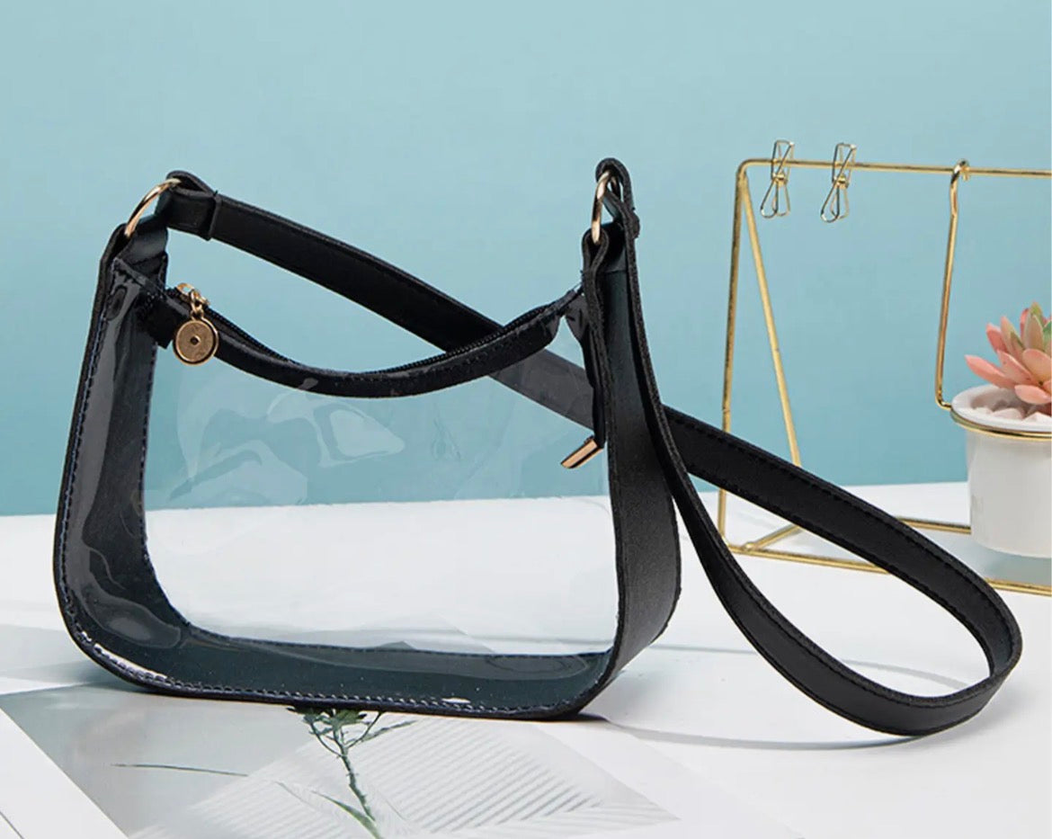 Clear Leather Trim Purse