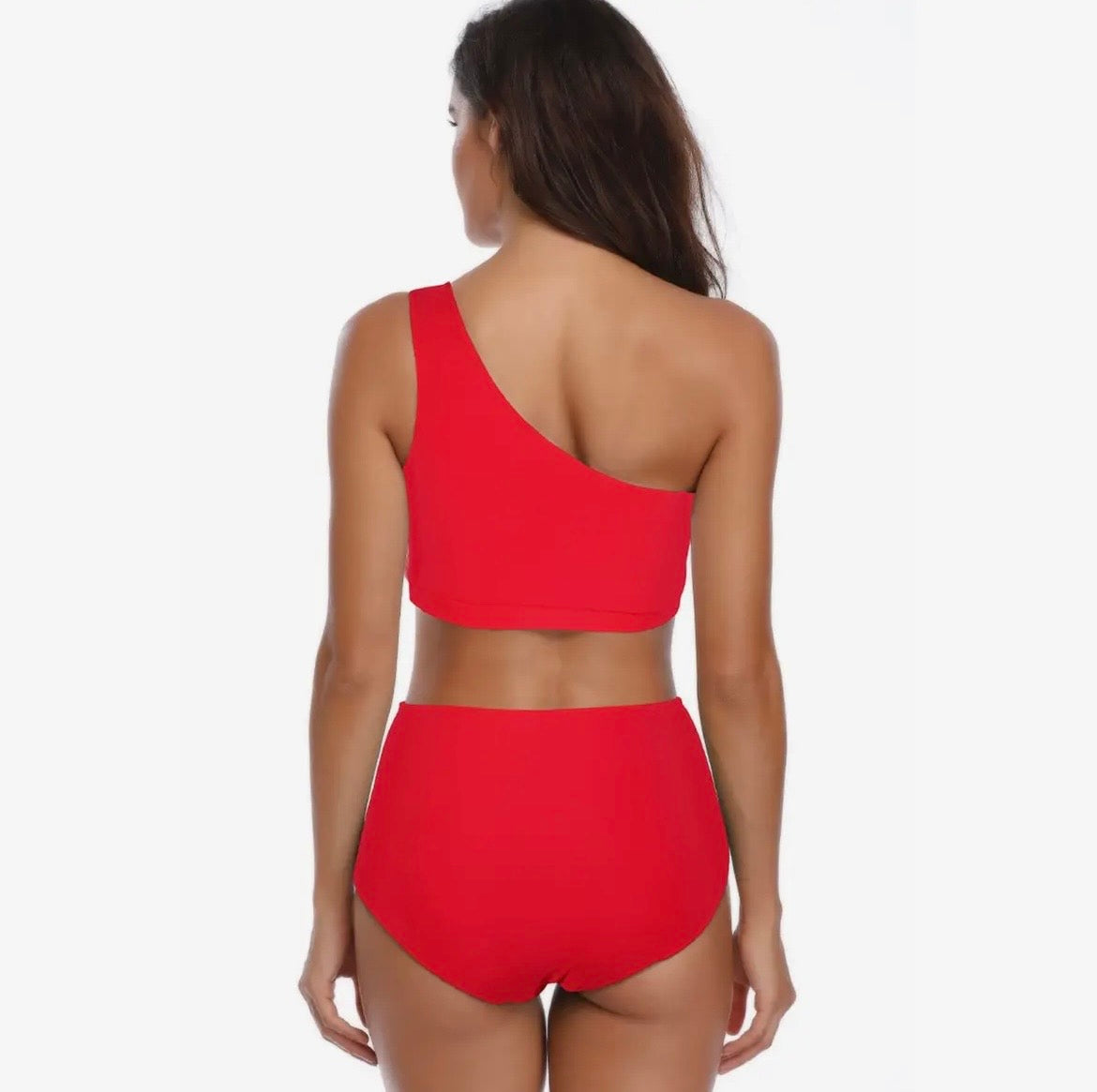 Solid Two Piece One Shoulder High Cut Swimsuit