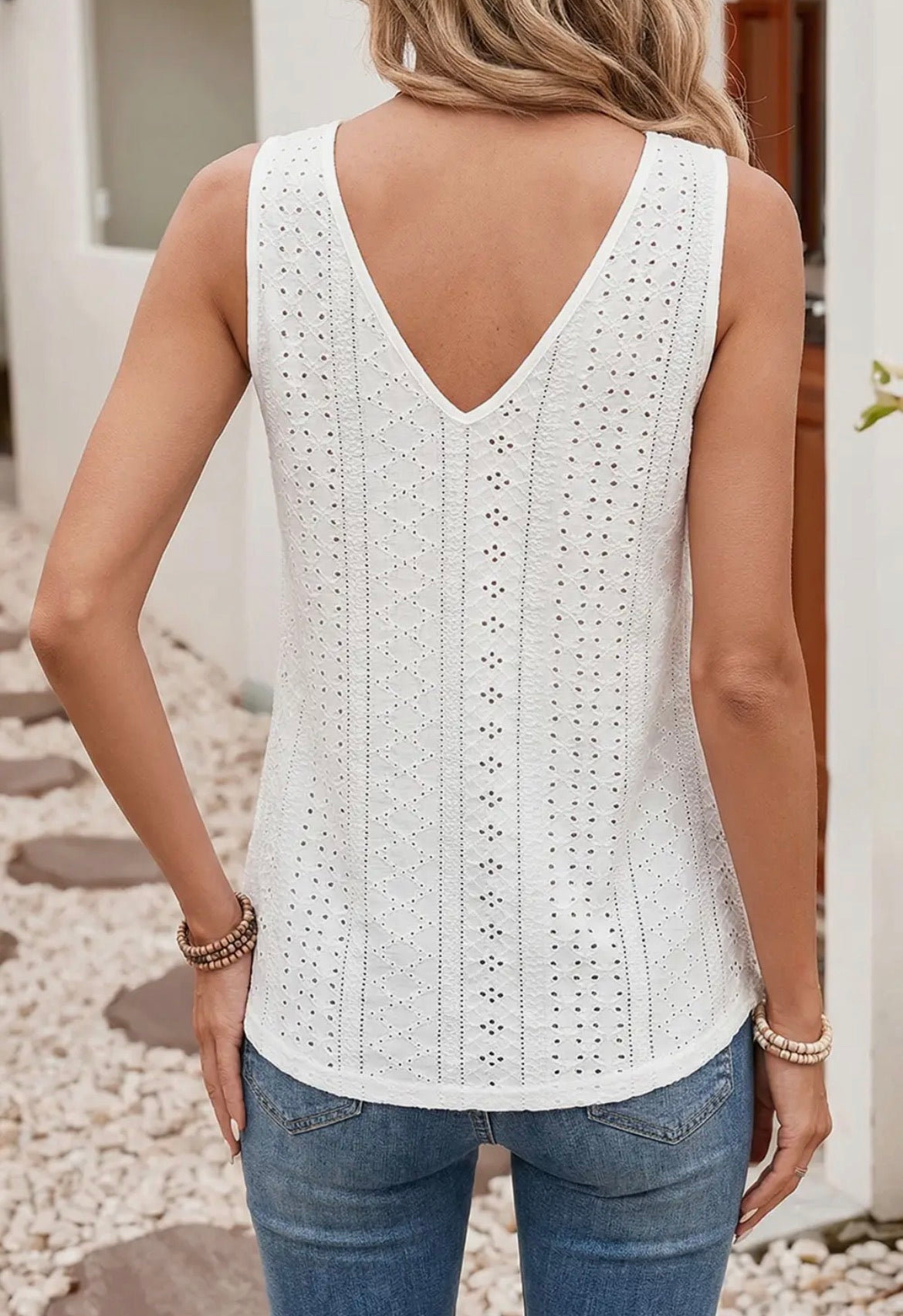 Lace Crochet Splicing V Neck Tank