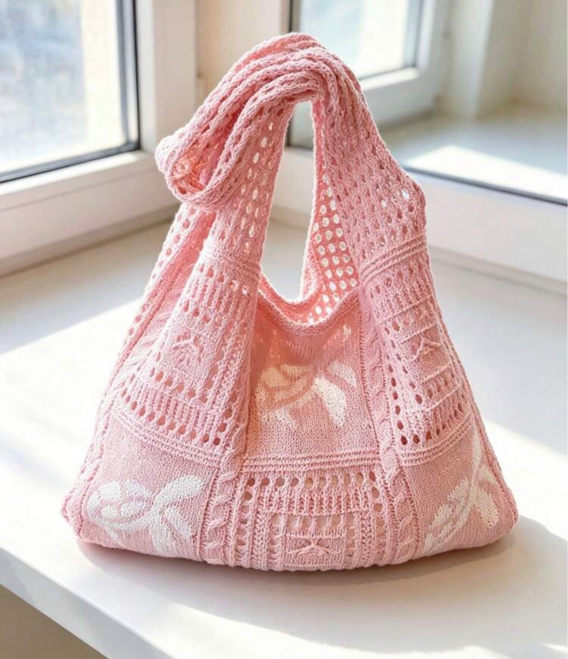 Crochet Pink Turtle Over Shoulder Bag