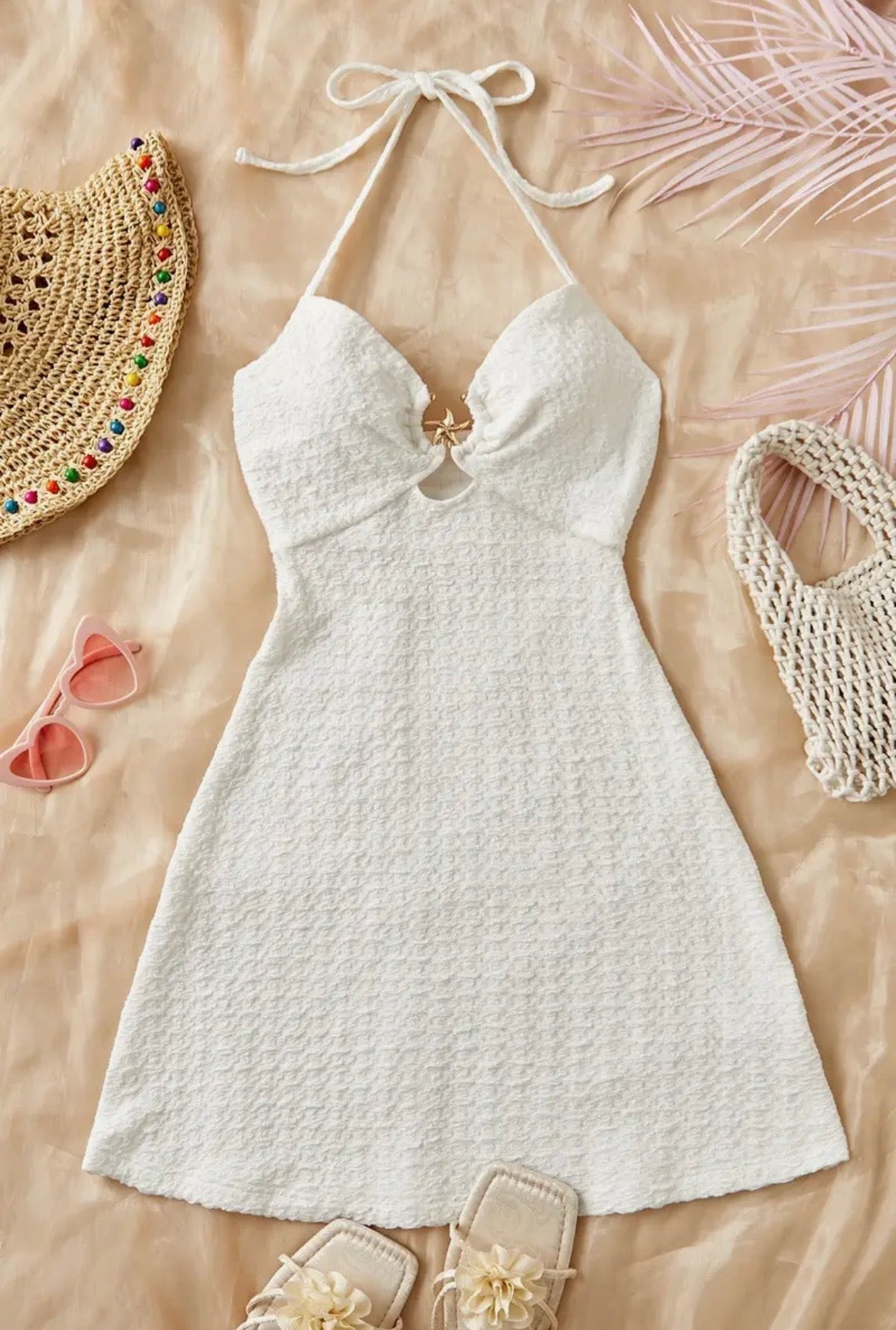 Halter Neck Open Back Shell Beach Dress