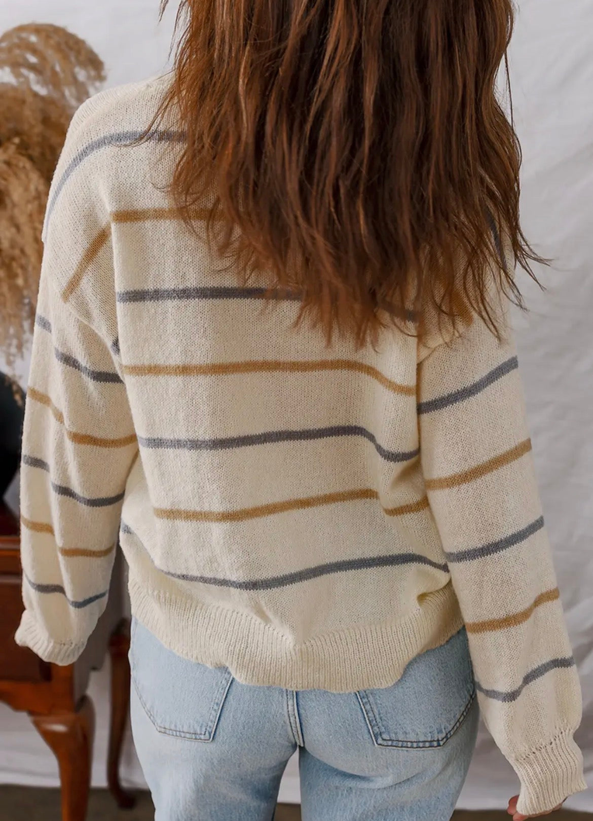 Stripped Button Down V Neck Cardigan Sweater