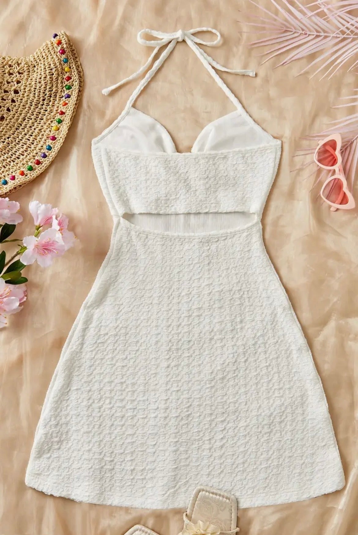 Halter Neck Open Back Shell Beach Dress