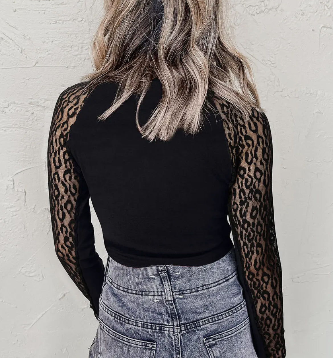 Black Leopard Mesh Knit Long Sleeve