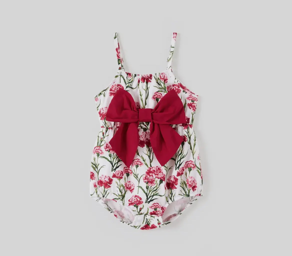 Sweet & Elegant Floral Print Bow Romper