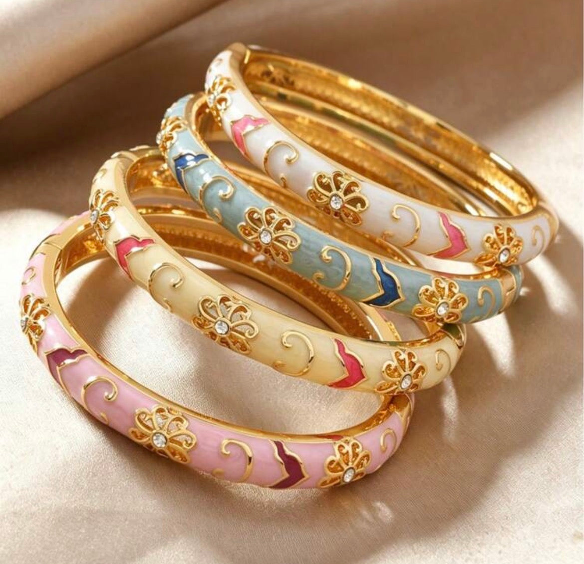 Gold And Floral Clamp Closer Bracelets