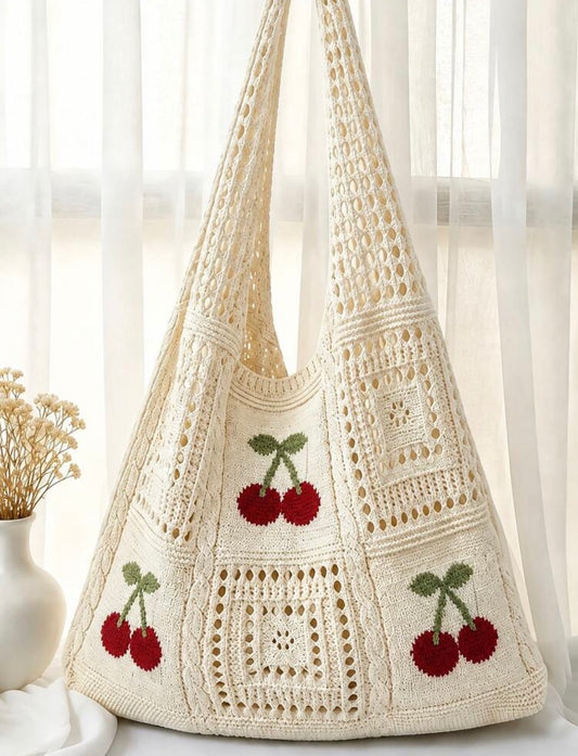 Crochet Cherry Over Shoulder Bag