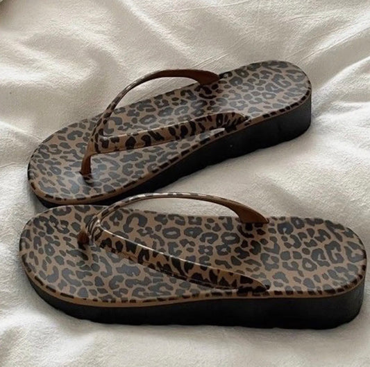 Casual Leopard Print Small Wedge Sandals