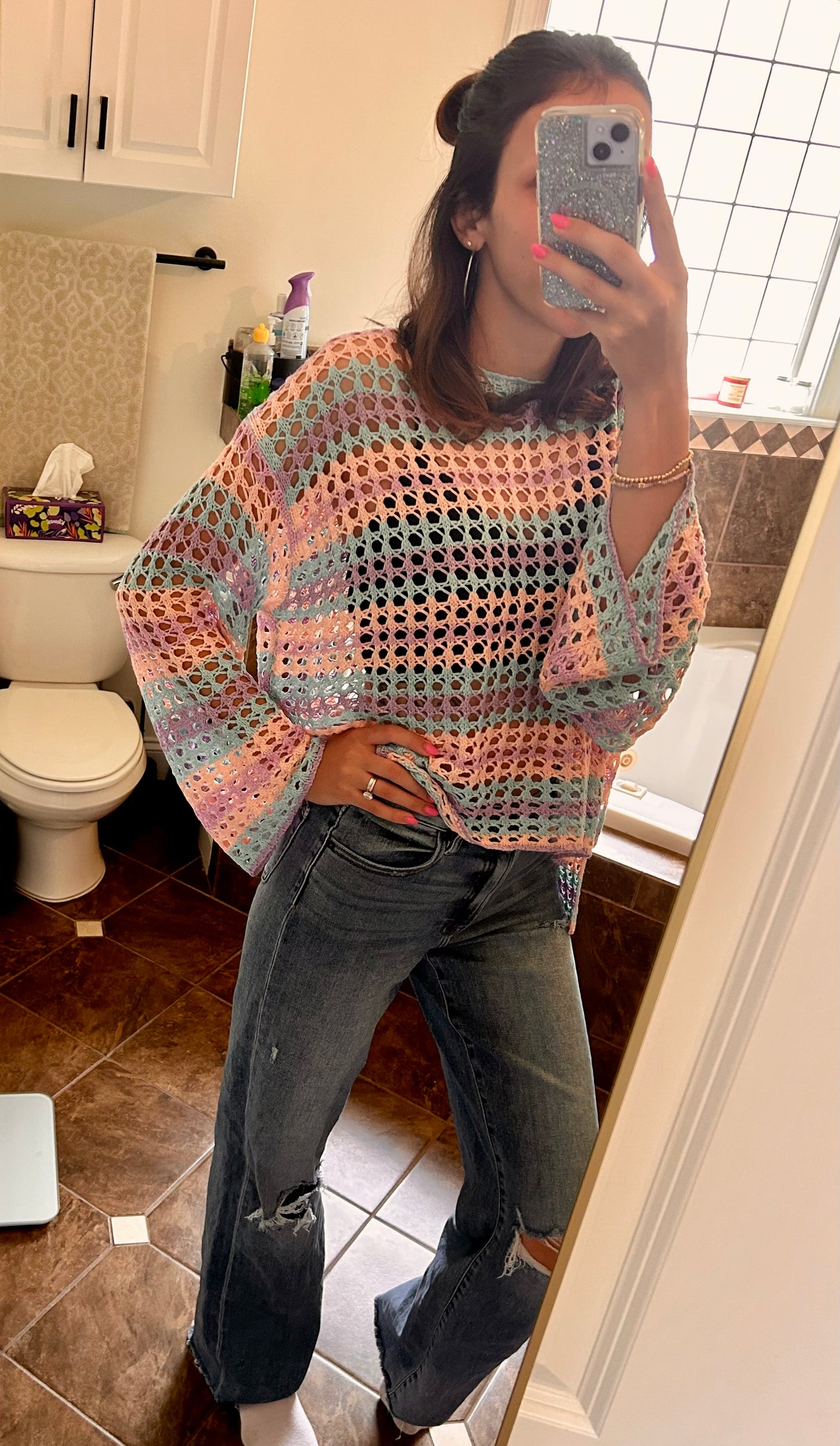 Multi Color Open Knit Sweater