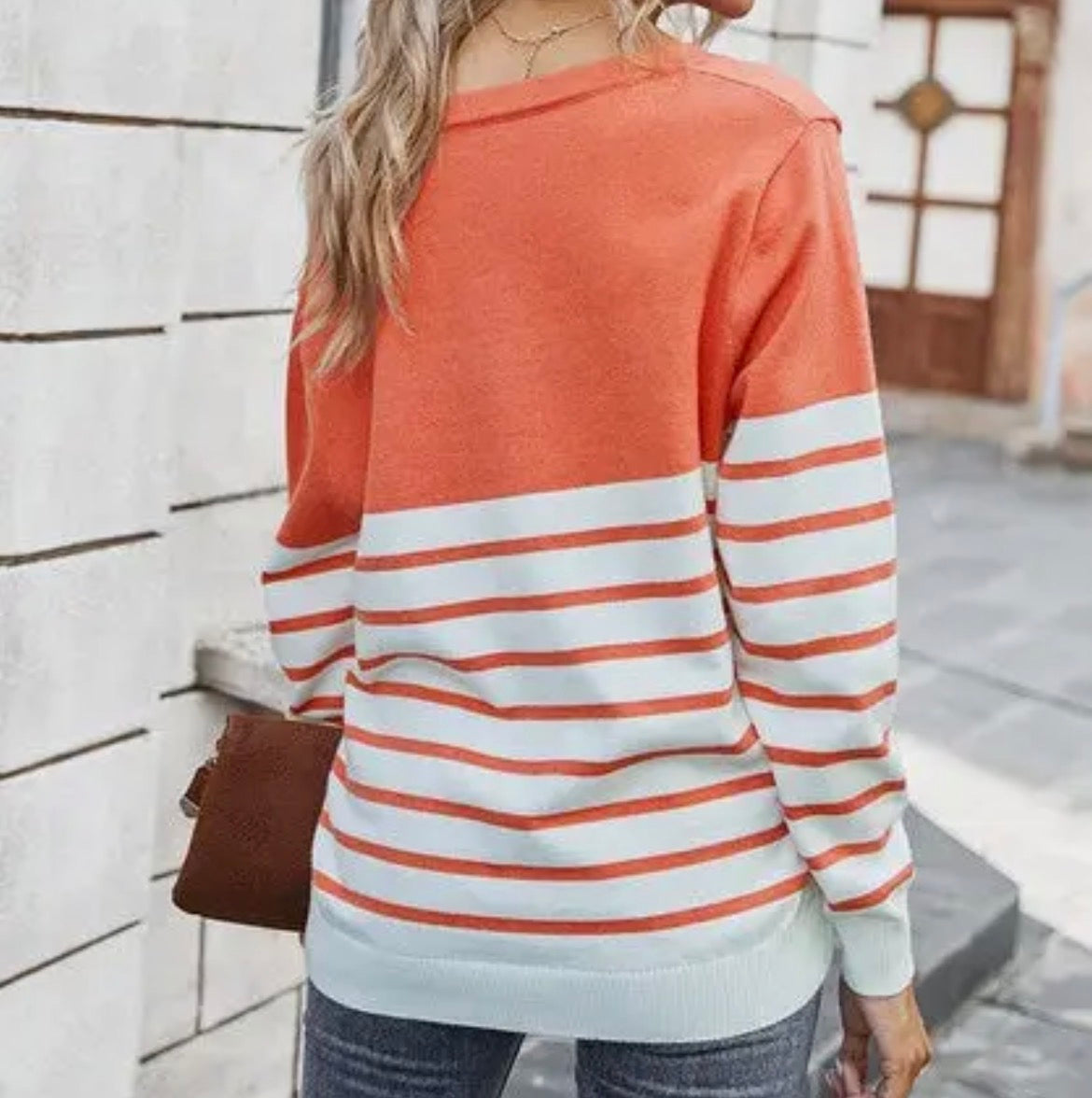 Color Block Stripes Knitted V Neck Drop Shoulder Shirt