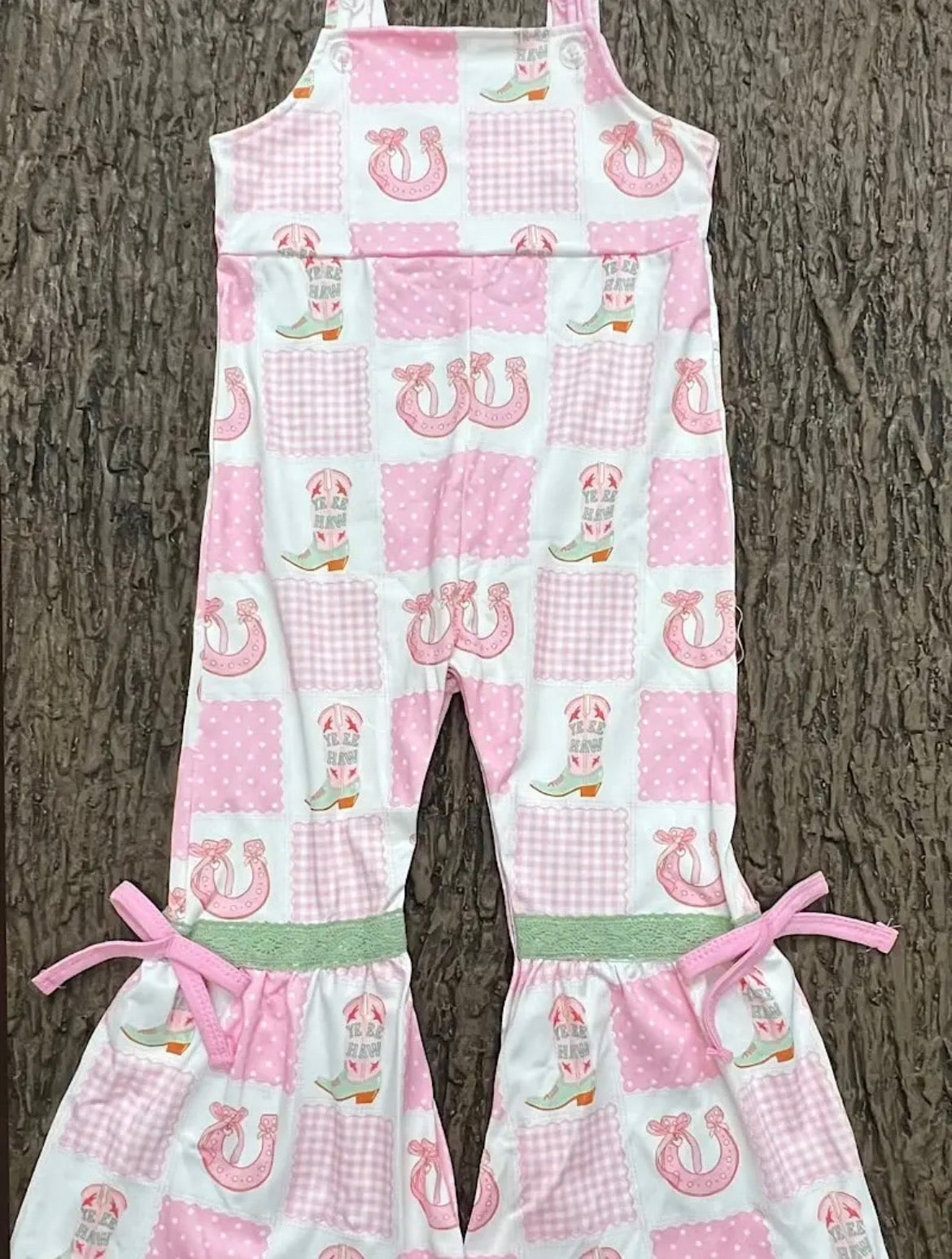 Girls Pastel Bow Rodeo Flare Overalls