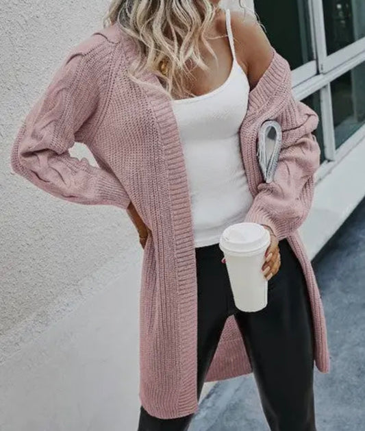 Solid Knit Long Sleeve Cardigan