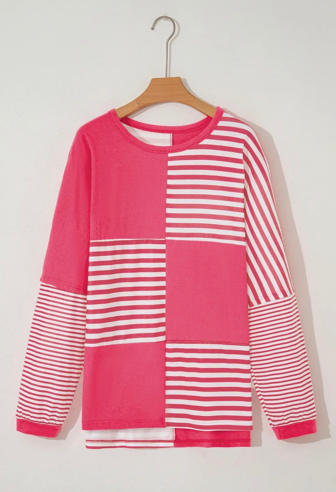 Pink Block & Patchwork Long Sleeve Tunic Top