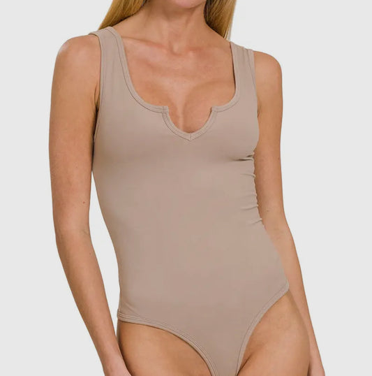 Microfiber V Neck Thong Bodysuit- 7 Color Options Available