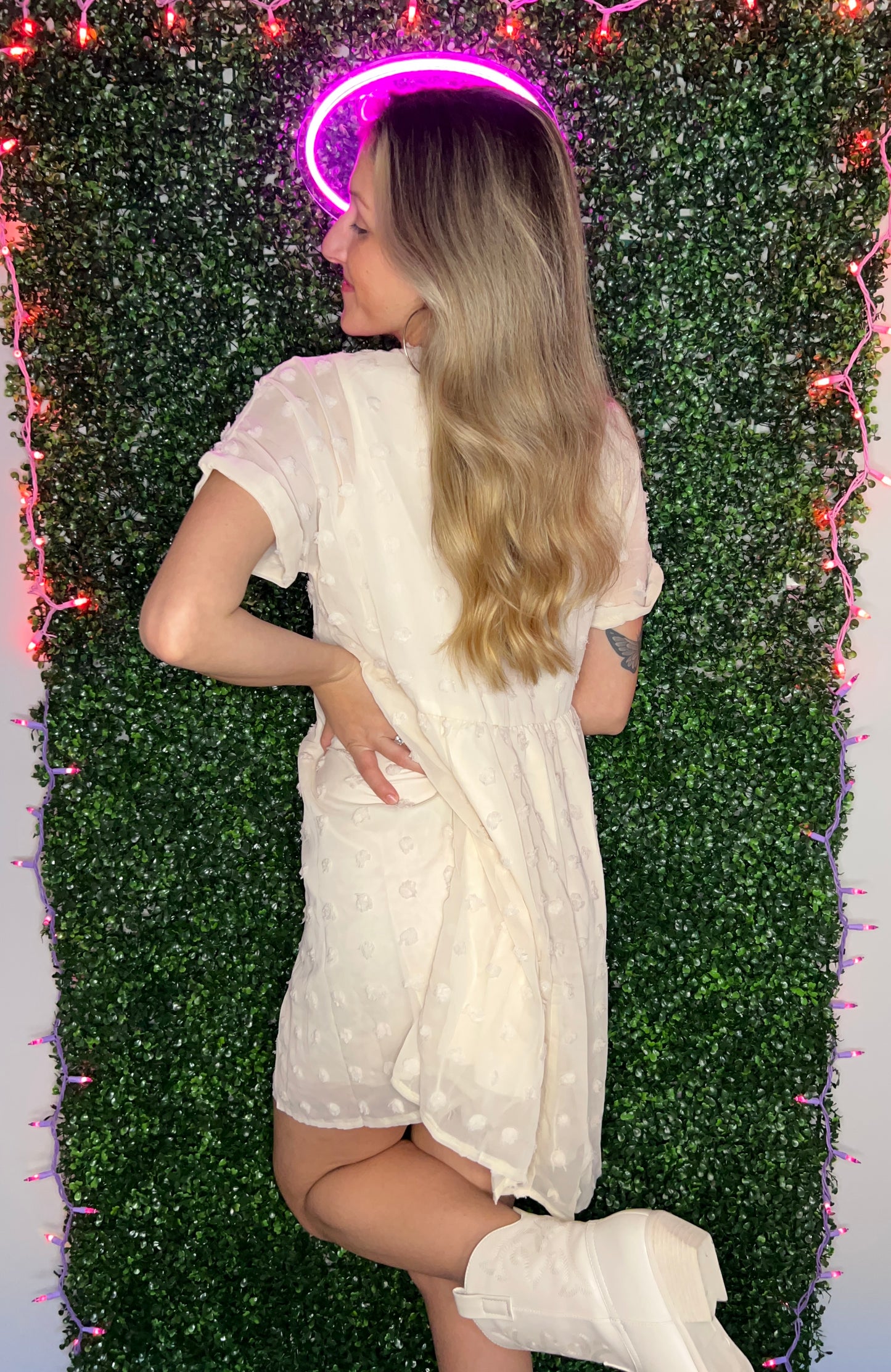 Polka Dot V Neck Ruffle Dress