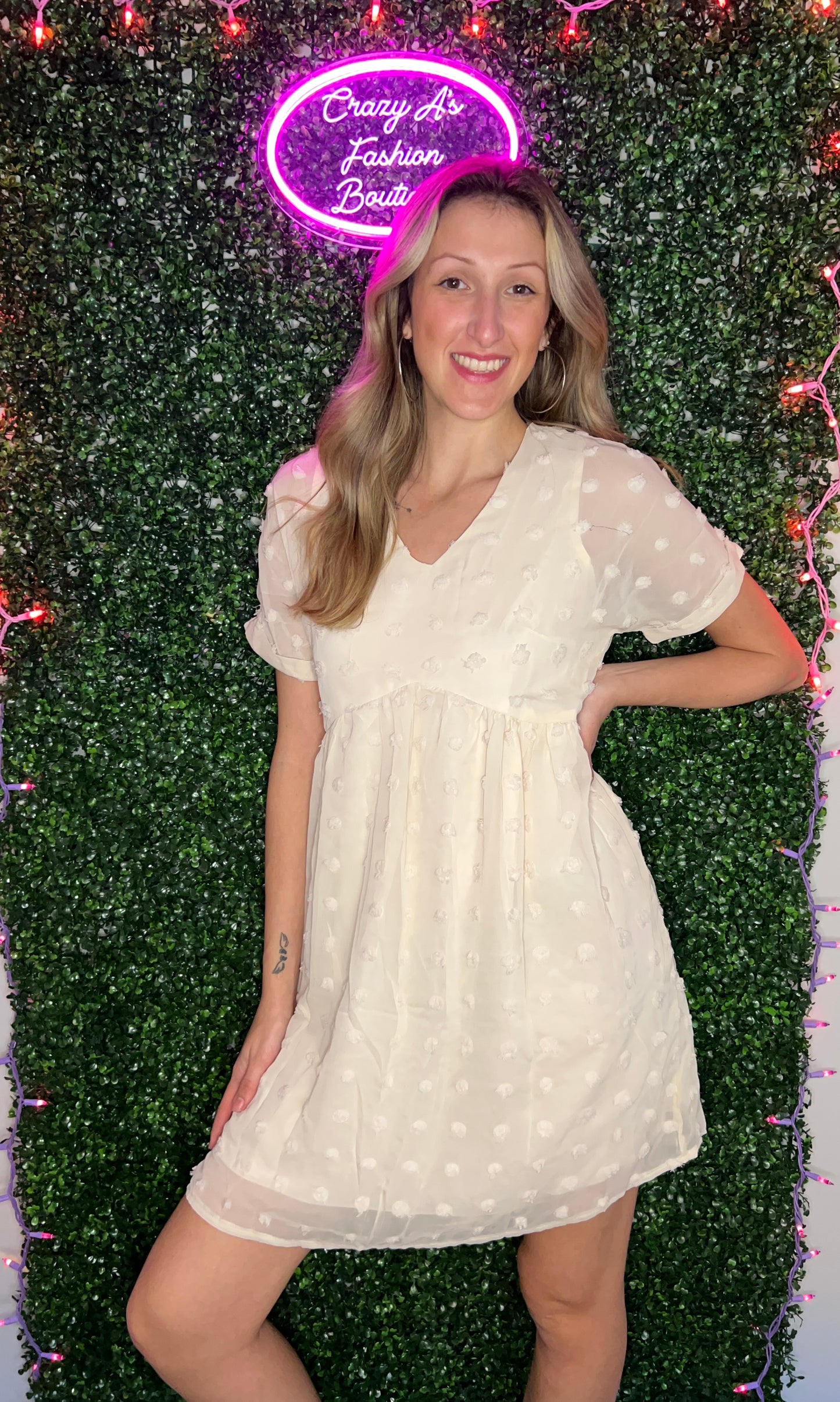Polka Dot V Neck Ruffle Dress