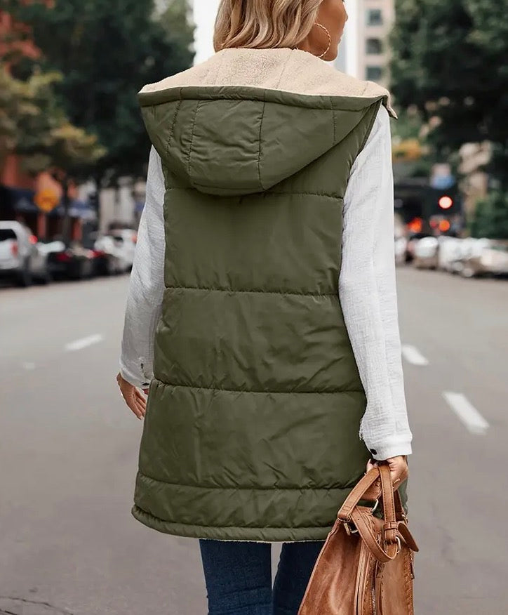 Faux Fur Zipper Front Vest W/ Hood