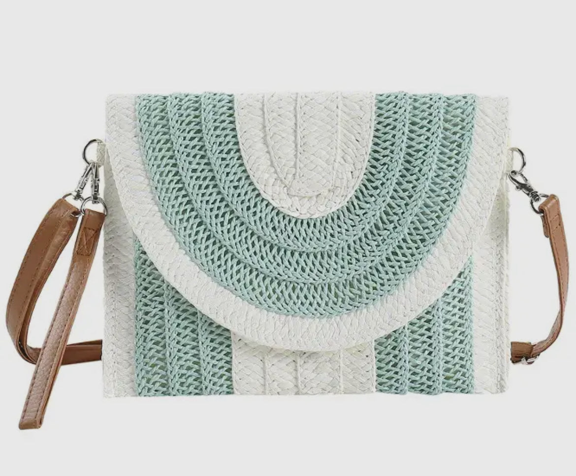 Two Tone Stripe Straw Clutch & Crossbody Bag
