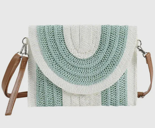 Two Tone Stripe Straw Clutch & Crossbody Bag
