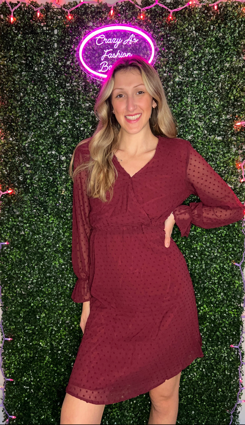 Elegant V Neck Wrap Dress- Green Or Red
