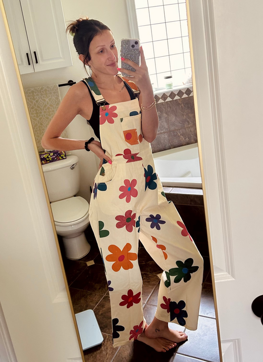 Colorful Daisy Print Overalls