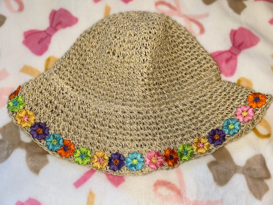 Floral Beach Hat w/ Adjustable Strap