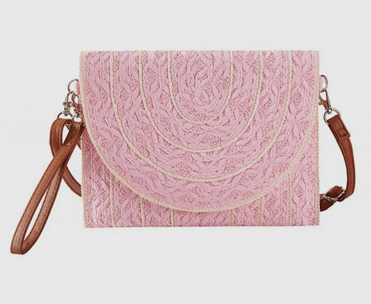 Stitch Trim Straw Clutch & Crossbody Bag