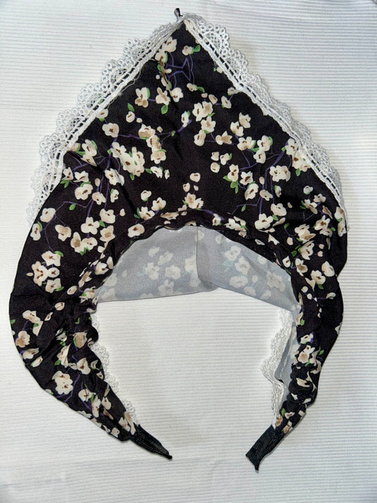 Black Flower and Lace Bandana Headband