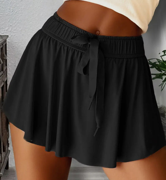 Drawstring High Waist Lined Tennis Skort- Different Color Options Available