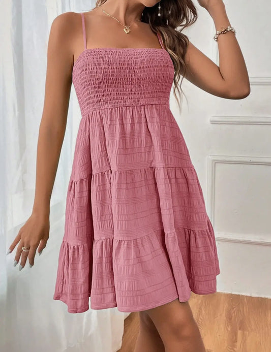 Women’s Spaghetti Strap Solid Color Spring Dress- Different Color Options Available