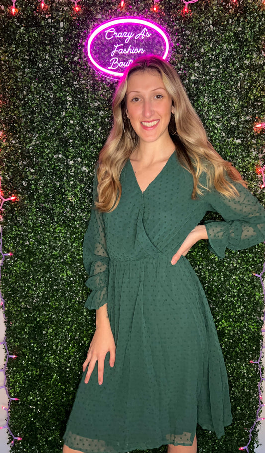 Elegant V Neck Wrap Dress- Green Or Red