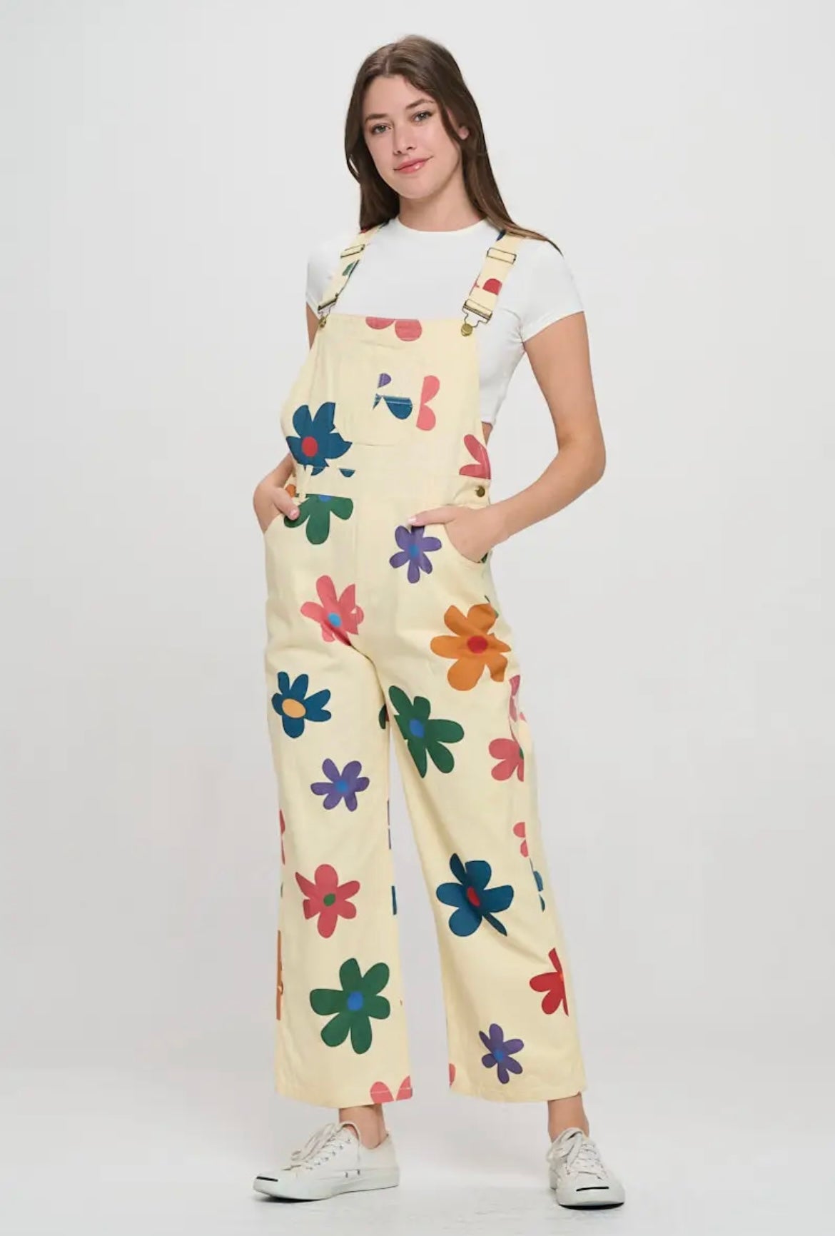 Colorful Daisy Print Overalls
