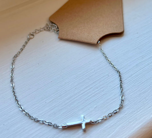 Silver Chain Cross Bracelet