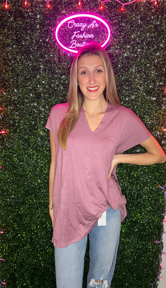Double V Neck Loose Fit Tunic Top- Different Color Options Available