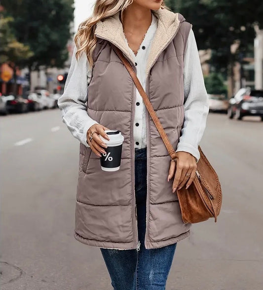 Faux Fur Zipper Front Vest W/ Hood