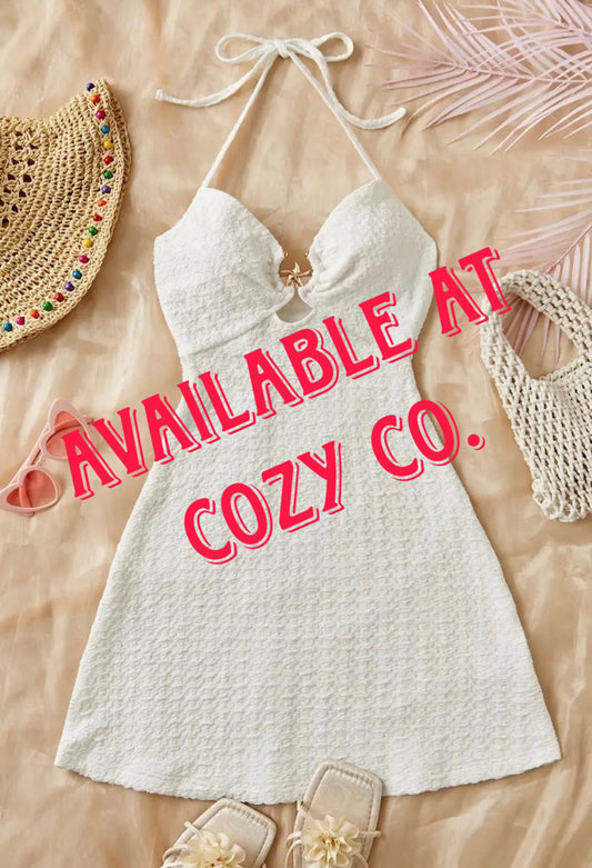 Halter Neck Open Back Shell Beach Dress