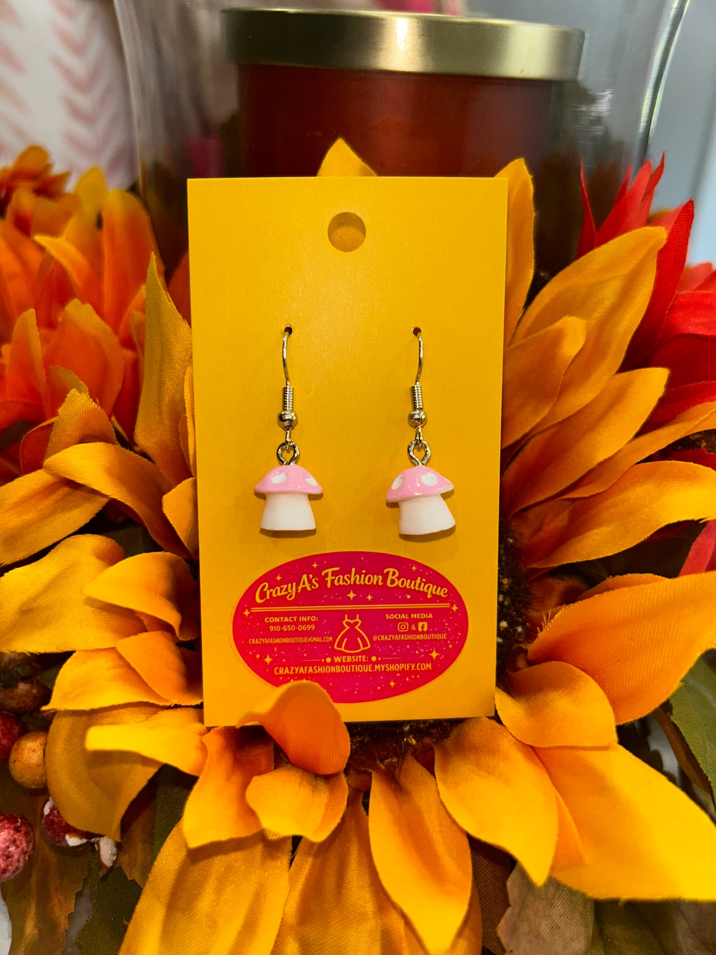Pink Mushroom Earrings